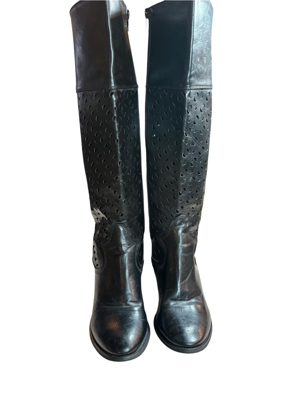 Over-the-Knee Black Laser-Cut Women's Boots